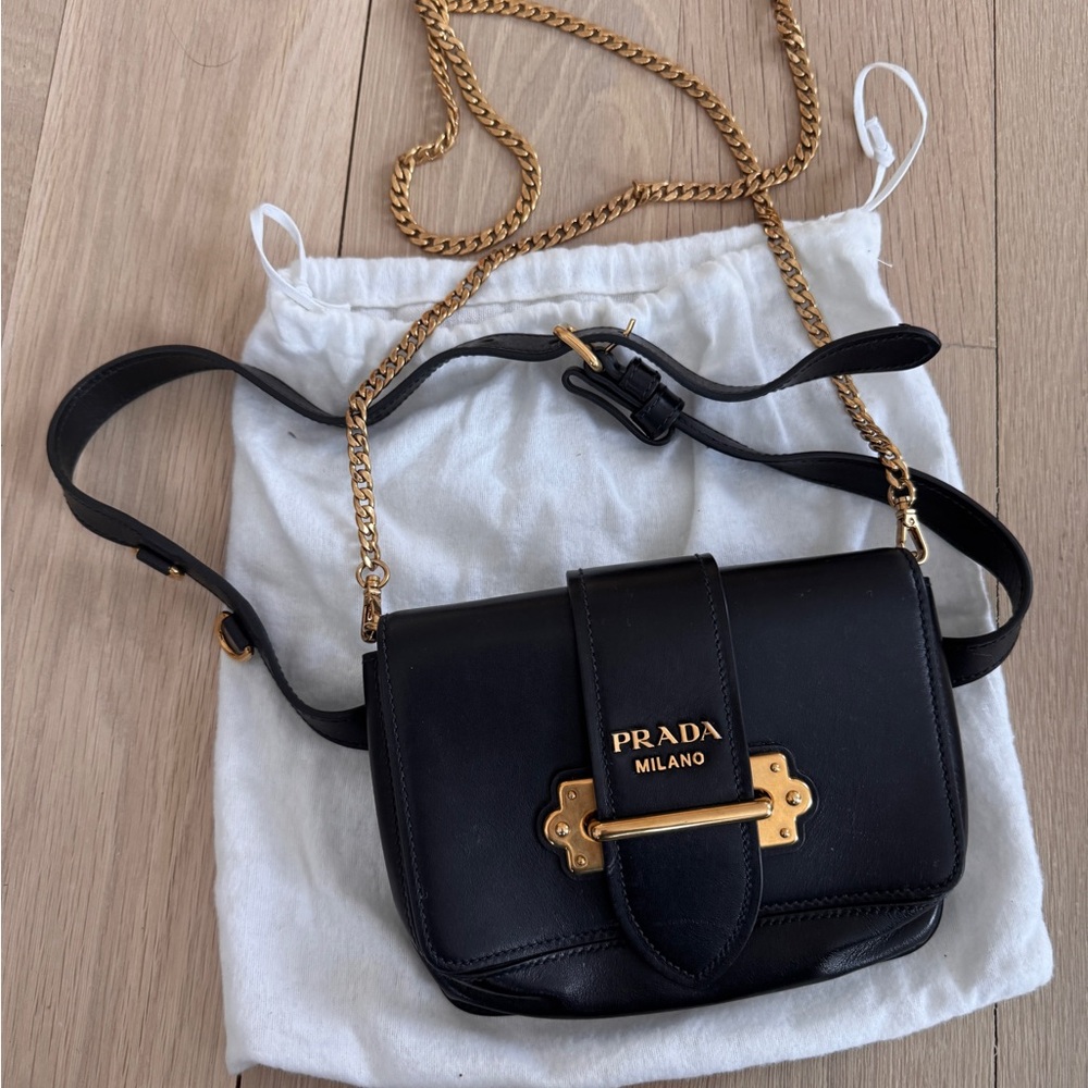 Prada Black Cahier Belt bag/ Crossbody Bag with Gold Chain